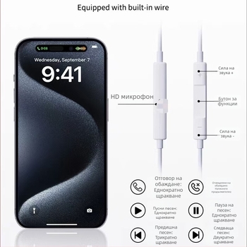 Lightning към Type-C 2-в-1 кабелен адаптер за слушалки за iPhone 15: музика, обаждания и игри