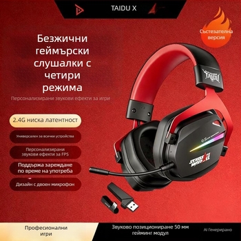 Titanium THS326 Безжични гейминг слушалки над ушите с Bluetooth, четири режима, 2.4 GHz, дълъг живот на батерията