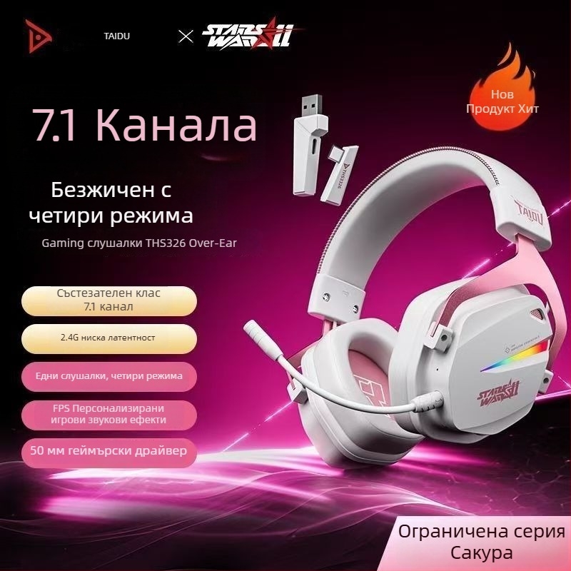 Titanium THS326 Безжични гейминг слушалки над ушите с Bluetooth, четири режима, 2.4 GHz, дълъг живот на батерията