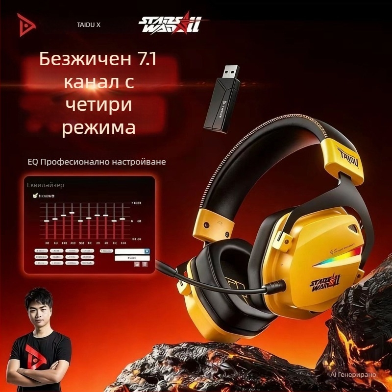 Titanium THS326 Безжични гейминг слушалки над ушите с Bluetooth, четири режима, 2.4 GHz, дълъг живот на батерията