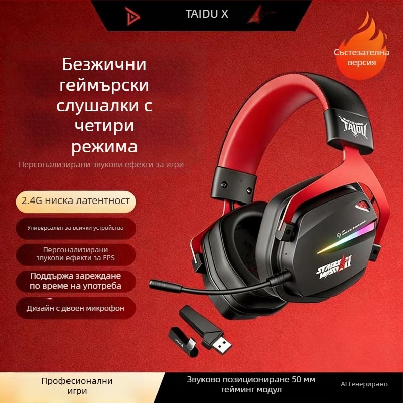 Titanium THS326 Безжични гейминг слушалки над ушите с Bluetooth, четири режима, 2.4 GHz, дълъг живот на батерията