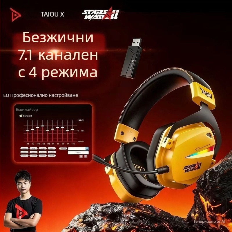 Titanium THS326 Безжични гейминг слушалки над ушите с Bluetooth, четири режима, 2.4 GHz, дълъг живот на батерията