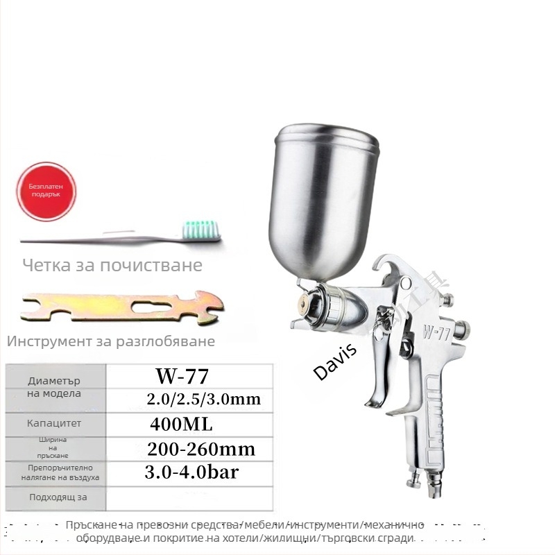 F75 Пистолет за боядисване с W71, пневматичен, горно и долно съдце, за мебели и автомобилни покрития, висока мъгливост, модел E18