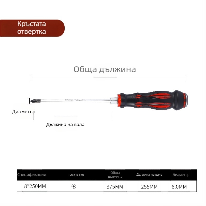 Regt Steel комплект отвертки: кръстачна и плоска, удароустойчиви, неплъзгащи PVC дръжки, магнитни, хром-ванадиева стомана, диаметър 1–8 мм, тегло 175 г