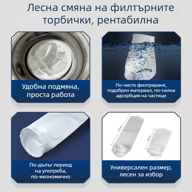 Филтър с торба от 304 неръждаема стомана за индустриална отпадъчна вода, седименти, предфилтър за бензин и дизел, висок дебит, прецизен филтър