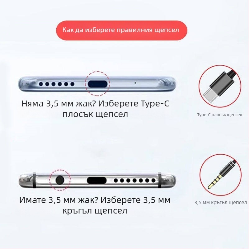 Проводни караоке слушалки в ухото с конектор Type-C и 3,5 мм за пеене