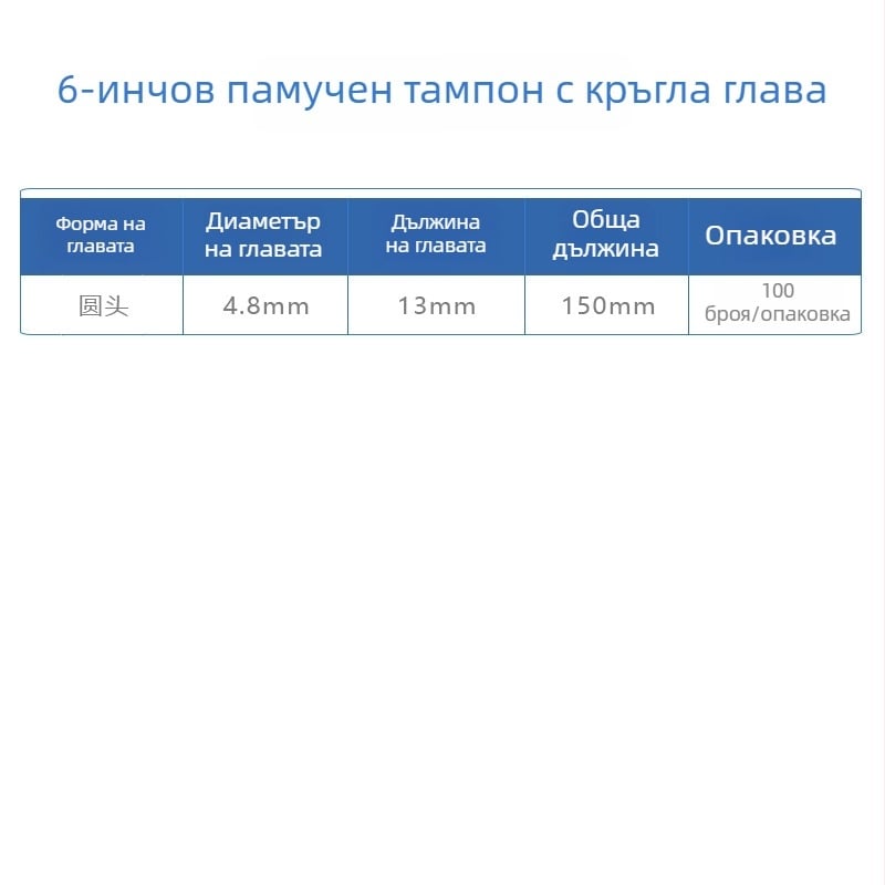 6-инчов памучен тампон за пречистване с антистатичен дървен прът, дължина 15 см