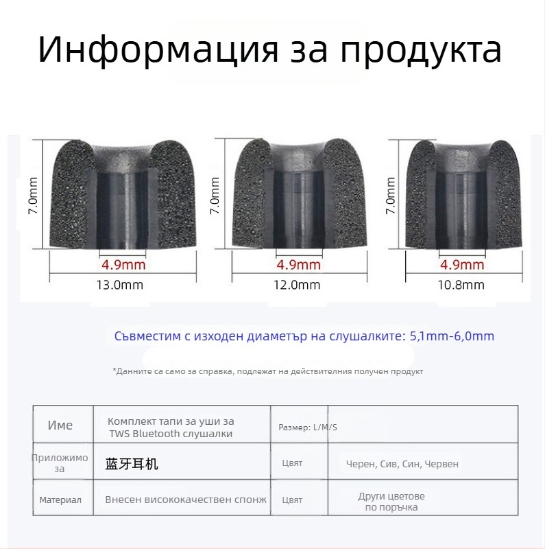 4.9 мм апертура – паметна пяна ушни тампони за TWS слушалки, бавно възстановяване, шумозаглушаване, аксесоар за Bluetooth слушалки