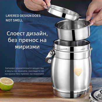 Двуслойна изолирана кутия за обяд от неръждаема стомана, барабаноподобен дизайн, преносима за офис и ученици