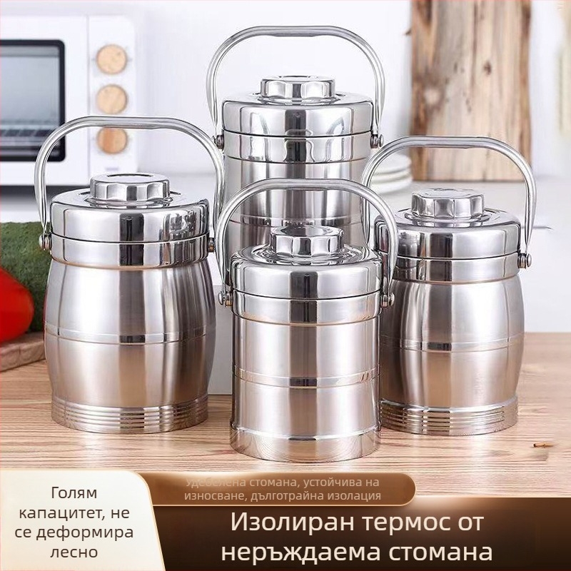Неръждаема стоманена термокутия с вакуумна изолация, голям капацитет, портативна кутия за обяд със съд за супа и капак с чинийка