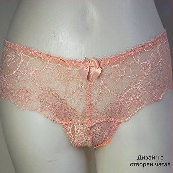 Quarter-Cup Lace Push-Up Underwire Bra, Pink Foam Cups, Open-Crotch Panties