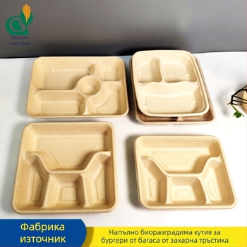 Еднократна кутия за салата с множество отделения, прозрачен PET капак, квадратна опаковка за износ, биоразградима