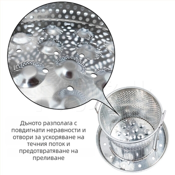 Преса от неръждаема стомана, многофункционална за мед, кисело мляко и восък; преса за винени утайки и изцежане на плодове и зеленчуци