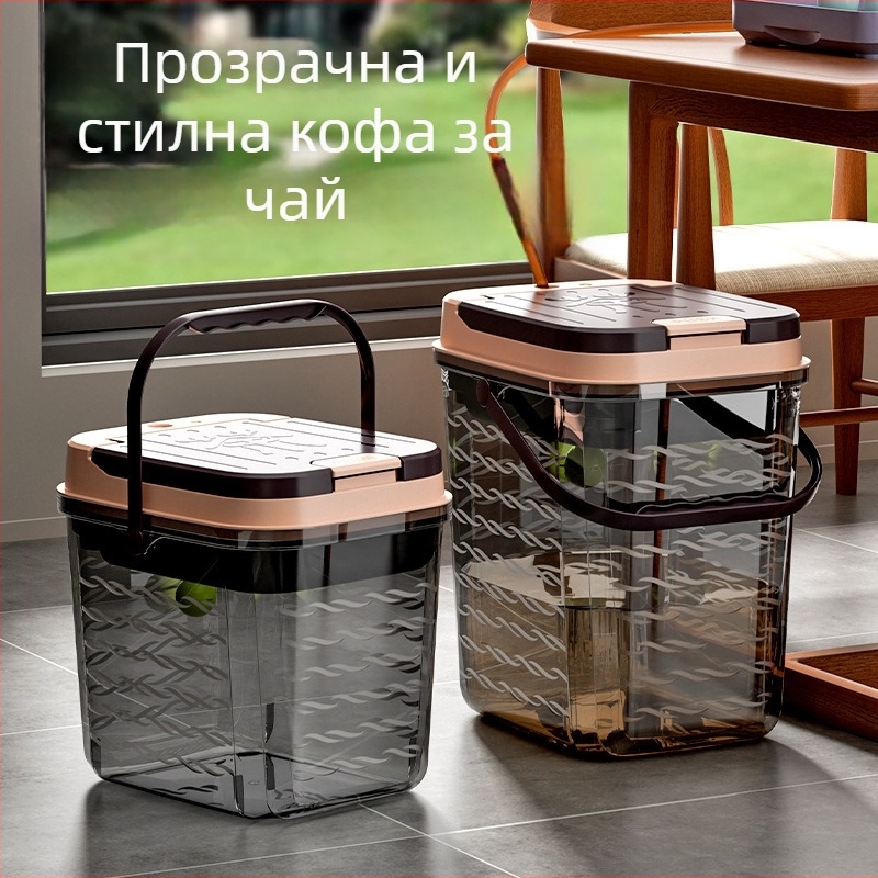 Прозрачен комплект чайни аксесоари: кофа за чаени отпадъци, кофа за отцеждане и тава за чай