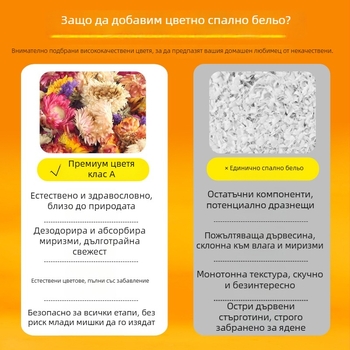 Естествена цветна постелка за хамстери, дезодорираща и охлаждаща за лятото; дървени стърготини за гнездо и клетка; ландшафтен декор за малки домашни любимци