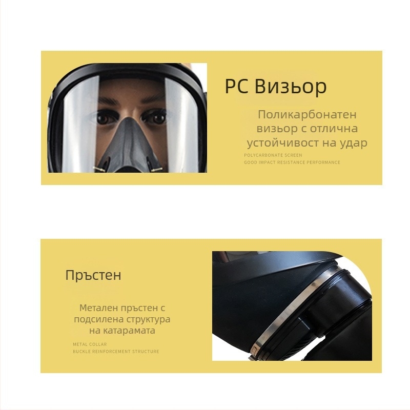 MF14 пълнолицева газова маска, монтирана върху главата, прозрачен визьор, защита от дим и прах, индустриална безопасност
