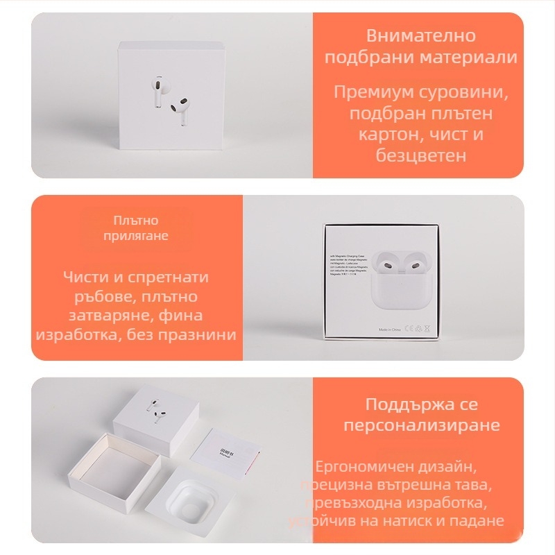 Неутрална кутия за Bluetooth слушалки AirPods, поколения 4 и 5, от сив картон