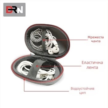 EVA кутия за слушалки и кабели, съхранение за Bluetooth слушалки, сив, размери 11×8×3 см