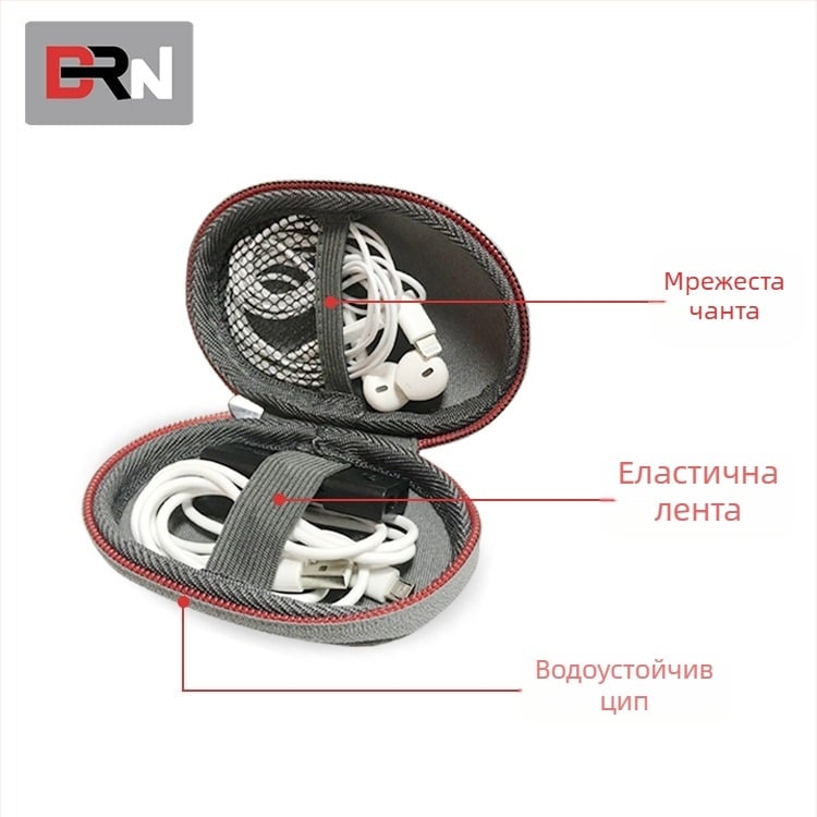 EVA кутия за слушалки и кабели, съхранение за Bluetooth слушалки, сив, размери 11×8×3 см