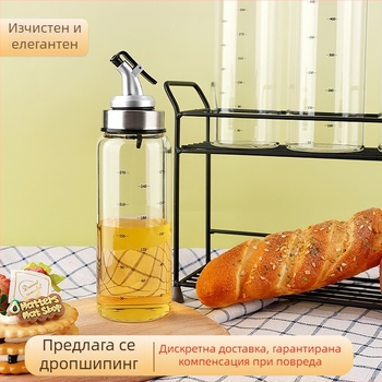 Боросиликатна стъклена бутилка за олио, устойчива на високи температури, с уплътняващ капак, подходяща за олио, соев сос, стар оцет и подправки.
