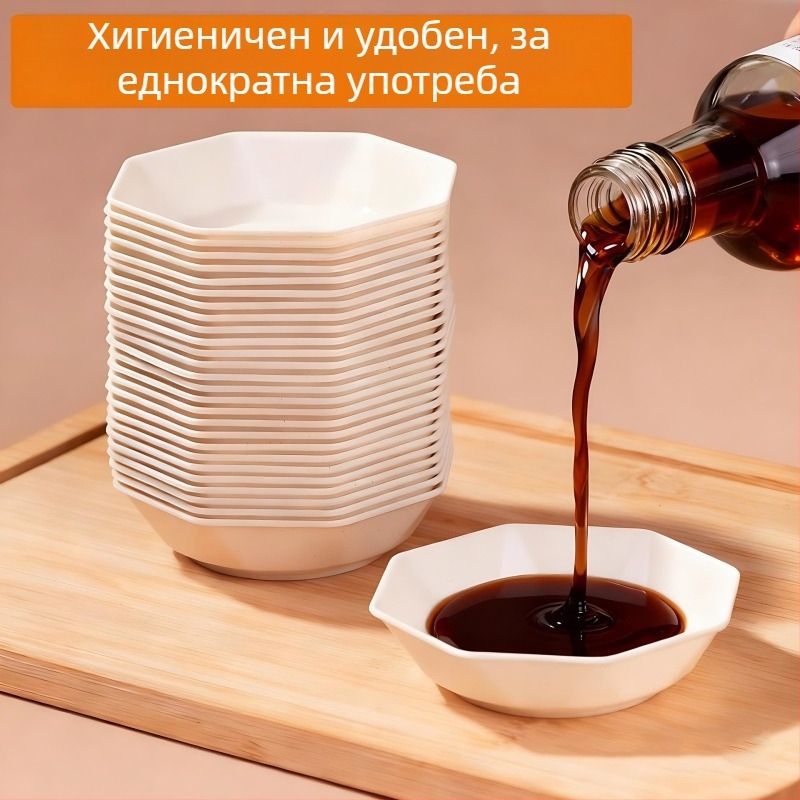 Еднократни кухненски посуди от оризова люспа: чинии, купи и клечки за хранене; удебелени, термоустойчиви, екологично чисти за хотели и ресторанти