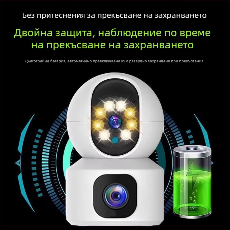 Вътрешна камера за видеонаблюдение с двойна леща, 360° въртене и интерком