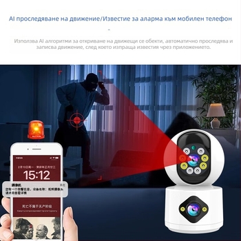 Вътрешна камера с две лещи и двойно зрително поле, PTZ глава, домашно наблюдение, 360° HD