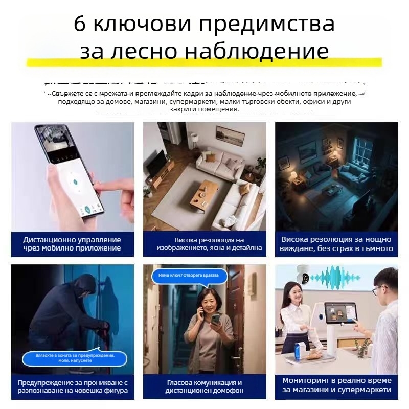 Qiaoan безжична камера за наблюдение, Wi-Fi дистанционно наблюдение, домашен интерком, HD