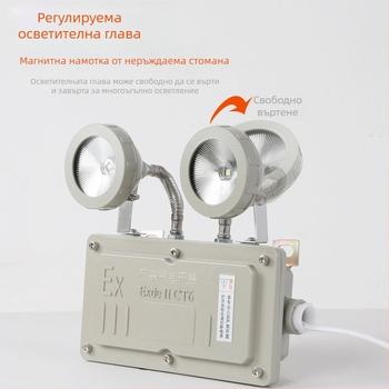 LED взривоустойчиво двуглавно аварийно осветление с индикатор за безопасен изход и евакуация за бензиностанции и складове
