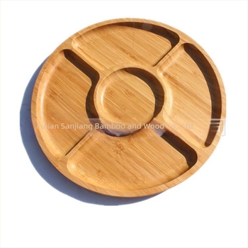 Кръгла бамбукова чиния за плодове с пет отделения – за закуски и десерти, диаметър 18 см