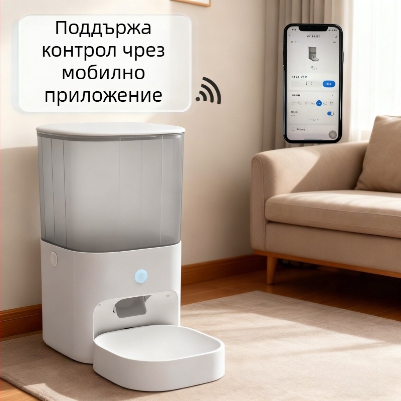 Автоматичен подхранващ уред за кучета и котки, таймер за хранене и дозировка, дистанционно управление