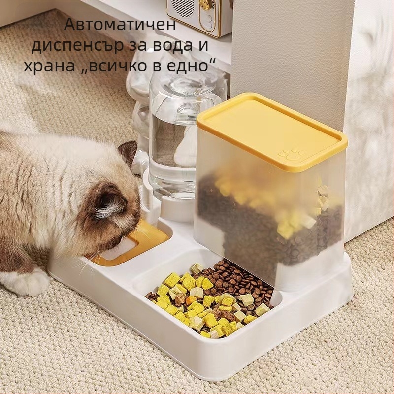 Голям капацитет: всичко в едно — автоматична хранилка и поилка за котки с прозрачен прозорец за наблюдение и вградена котешка купичка