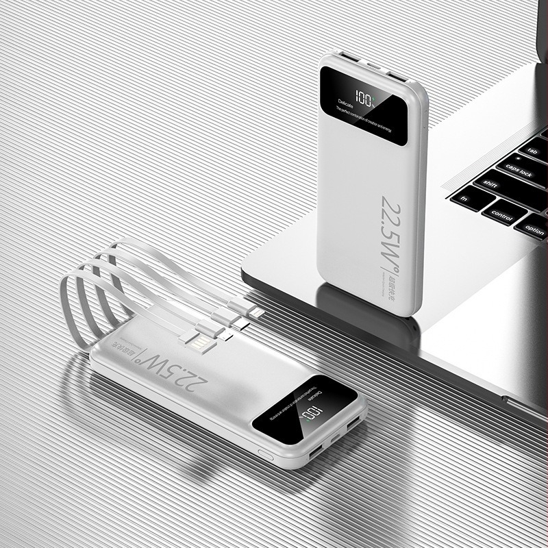 Power bank 20000 mAh с вграден кабел, ултра тънък и преносим, персонализиран подарък