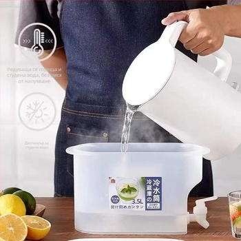 3.5L бутилка за студена вода с кран и инфузор за лимон и плодове за напитки и сокове, подходяща за хладилник