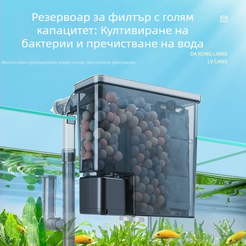 Външен филтър за аквариум с водопад, стенен монтаж, система три в едно: филтрация, аериране и циркулация на водата
