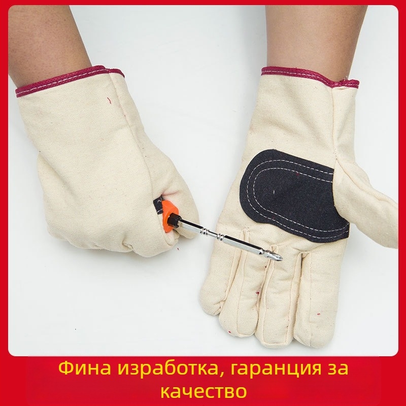 Платнени заваръчни ръкавици с подсилена длан, износоустойчиви, антихлъзгави, защита от порязвания и изгаряния