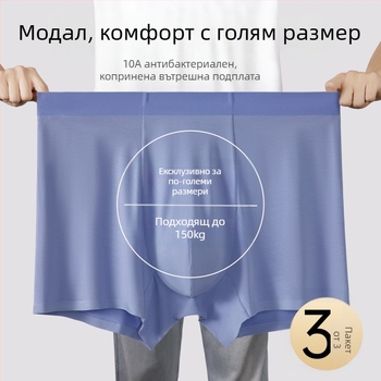 Мъжки безшевни боксерки от модал, голям размер, с копринена подплата, комфорт без усещане, средна талия, едноцветни