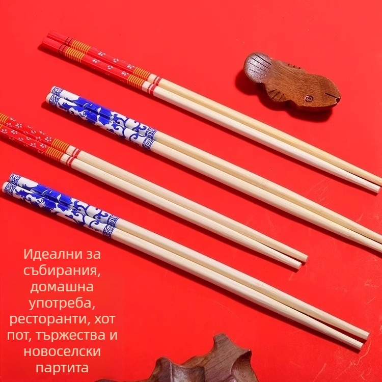 Еднократни удължени и дебели червени клечки за хранене, за сватбени тържества, кръгъл връх, луксозни прибори за хранене