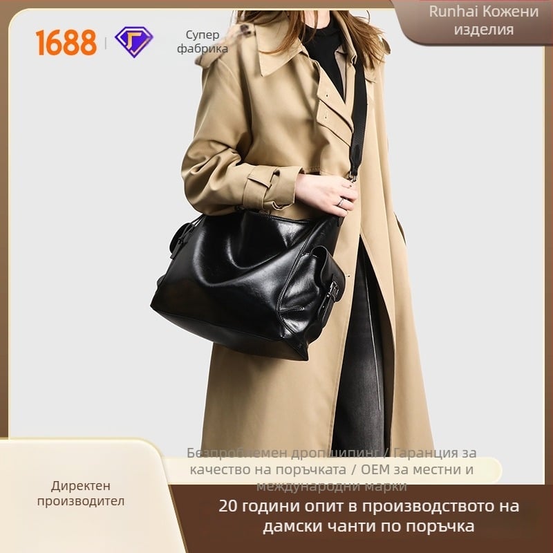 2026 Нова висококачествена восъчена кожа дамска чанта за подмишница, нишова универсална мека кожа, ретро багет стил, чанта през едно рамо