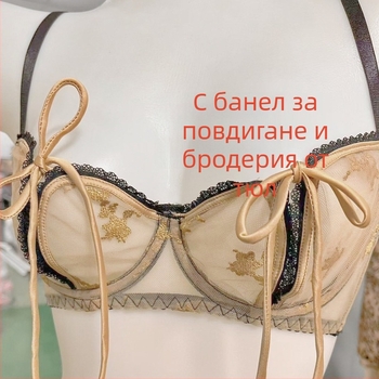 Трицветен секси сутиен в китайски стил с метални костни вложки за повдигане; подчертава малък бюст; комплект с бикини с открит преден дизайн