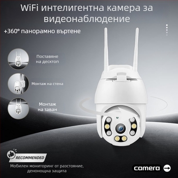 A12 HD 2,5-инчова куполна камера, 1080p вътрешна/външна охранителна система, 360° двойно осветление