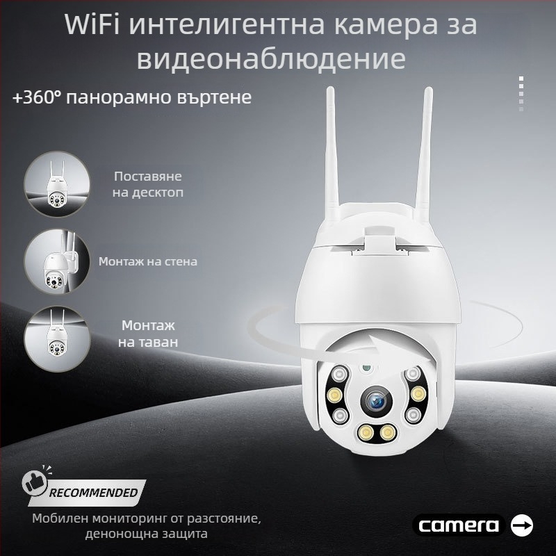 A12 HD 2,5-инчова куполна камера, 1080p вътрешна/външна охранителна система, 360° двойно осветление