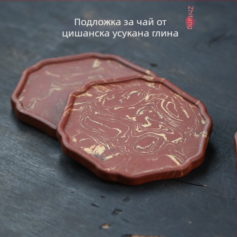 Креативен комплект за чай от Йъсинг: подложка за чаша от лилав пясък, държач за капака на чайника и изолационна подложка за чайната церемония