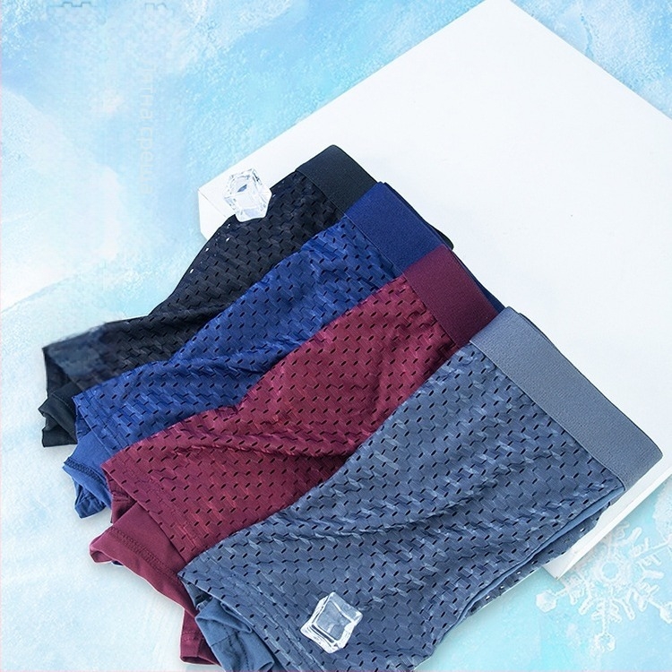 Мъжки боксерки от ice-silk мрежеста материя, дишащи, плюс размер, лято, тънък мрежест дизайн