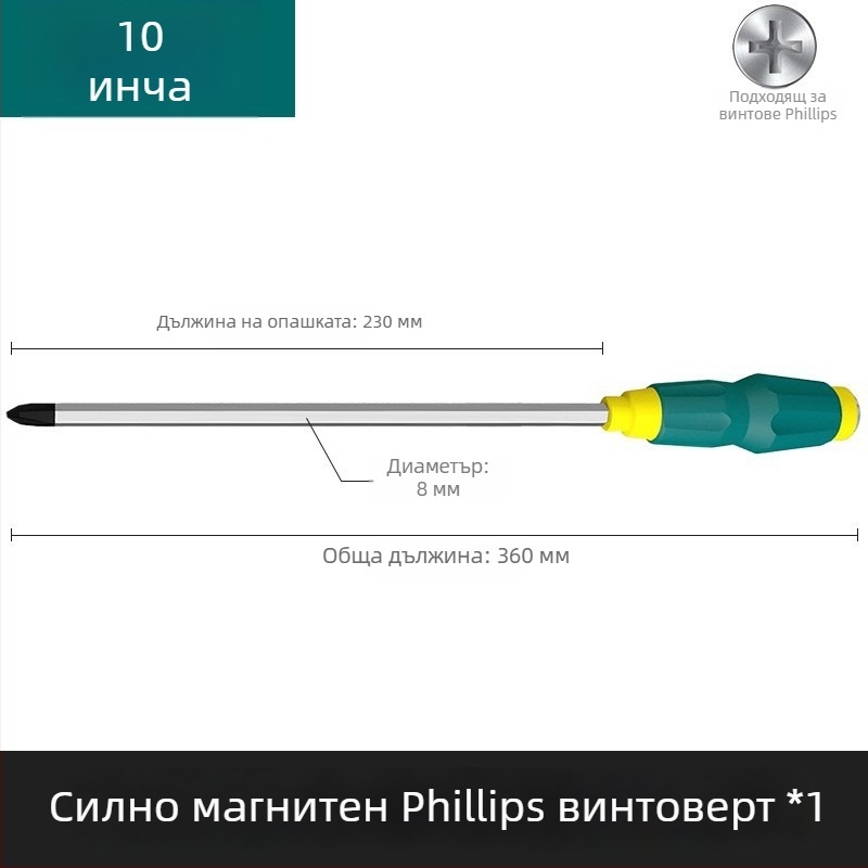 Магнитна отвертка с усилено ядро, ултра-твърда индустриална ударна отвертка, плосък и кръстовиден накрайник, тежък клас