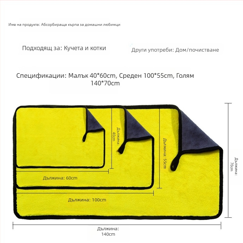 Абсорбираща кърпа за домашни любимци, удебелена и бързосъхнеща, за къпане на кучета и котки