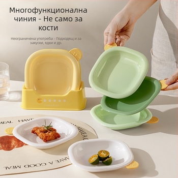 Многофункционална чиния с рисувана костна тематика за закуски, плодове и сушени плодове, със база, квадратна, PP материал
