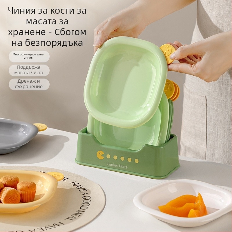 Многофункционална чиния с рисувана костна тематика за закуски, плодове и сушени плодове, със база, квадратна, PP материал