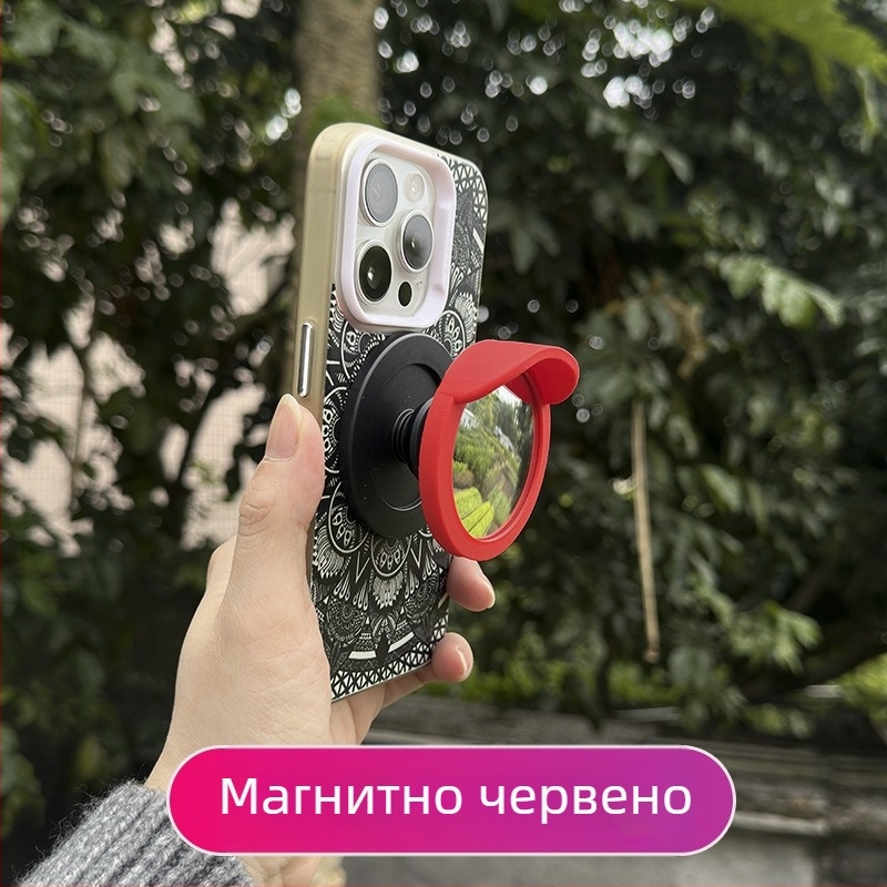 Магнитен държач за телефон с конвексно огледало и прибиращ се ъглов подставка с въздушен амортисьор, съвместим с MagSafe.