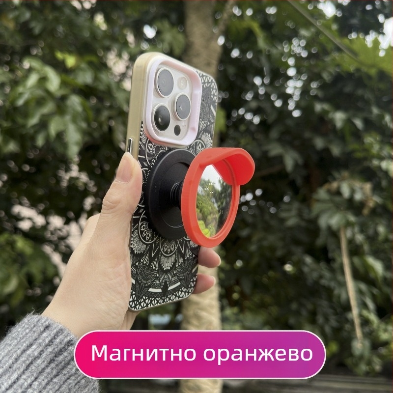 Магнитен държач за телефон с конвексно огледало и прибиращ се ъглов подставка с въздушен амортисьор, съвместим с MagSafe.